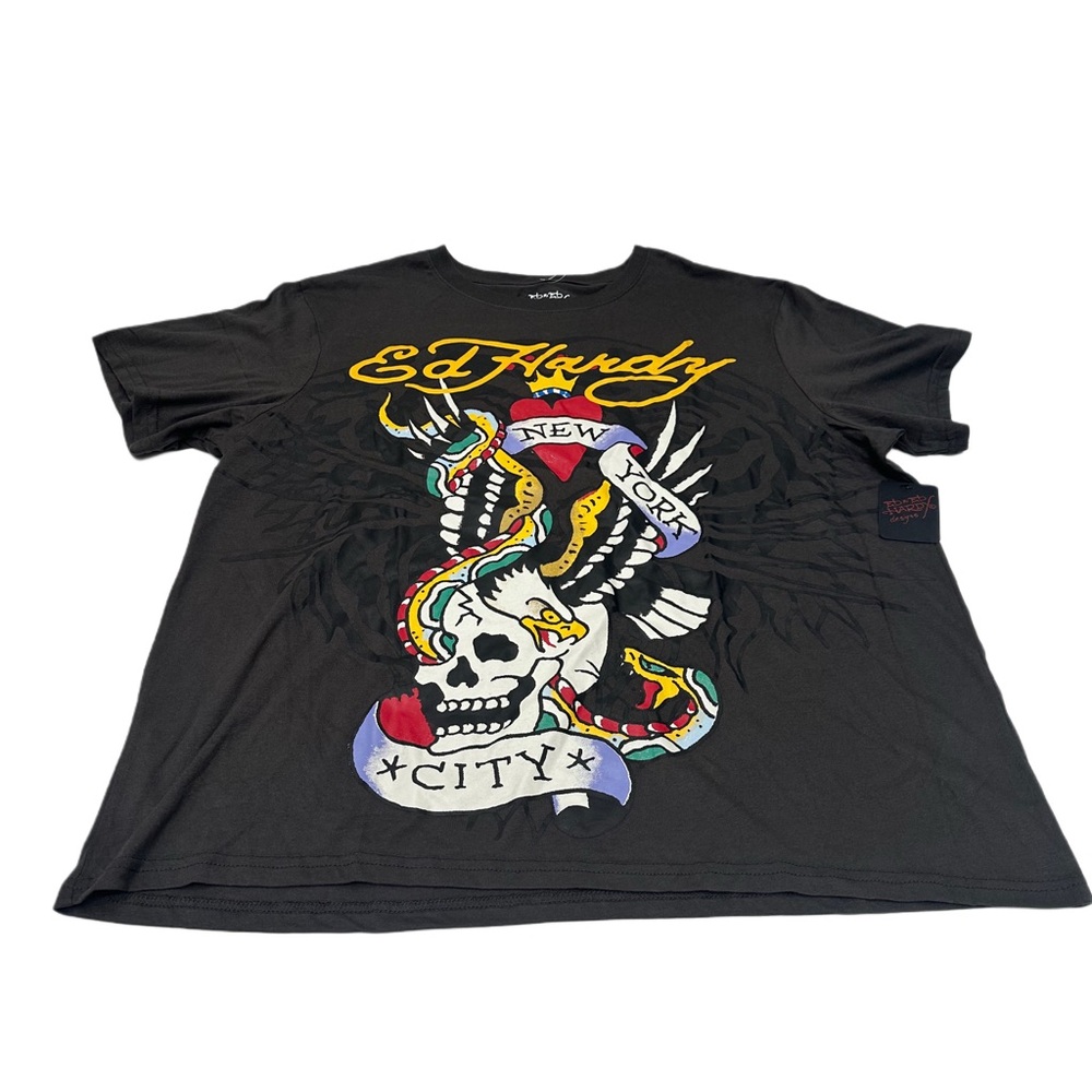 Ed Hardy Men’s Skull Eagle Snake‎ Charcoal T Shirt Top Size 2X NWT
